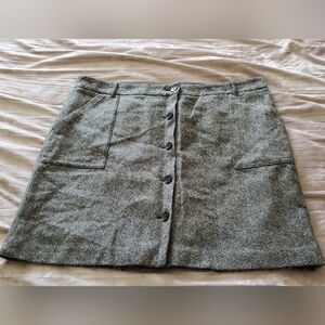 Eddie Bauer Charcoal Tweed Button-Front Mini Skirt, 18, XL